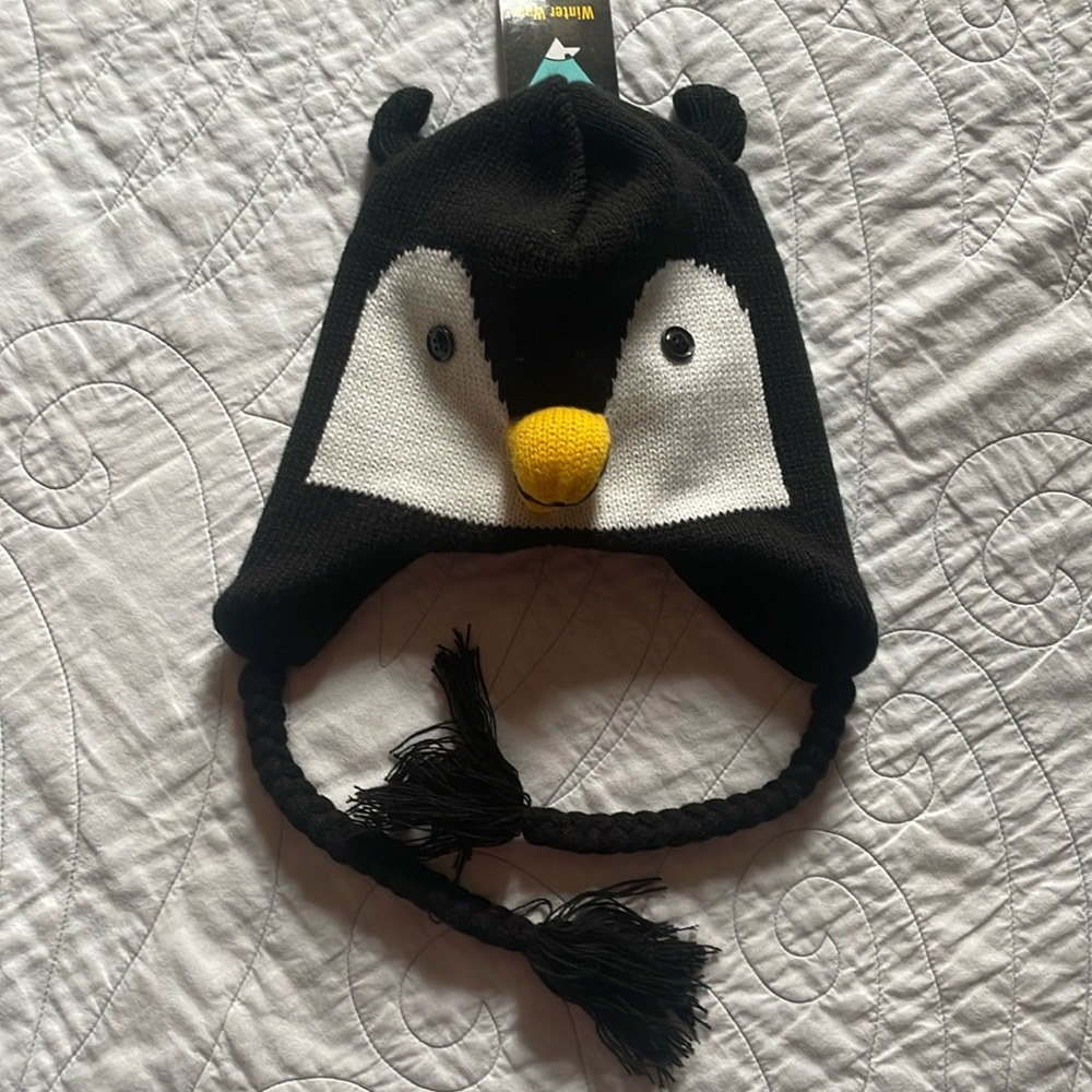 Penguin ear-flap winter hat, NWT